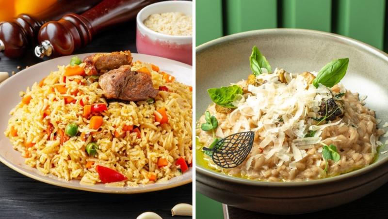 două farfurii cu pilaf și risotto
