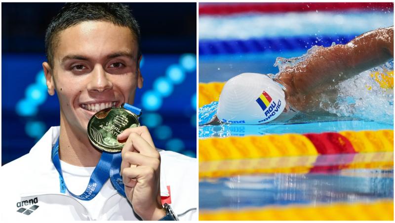 Colaj cu David Popovici în două ipostaze diferite