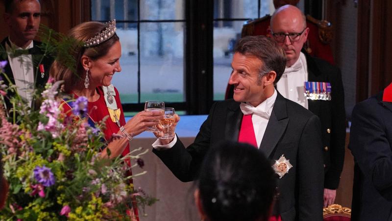 Gestul neobișnuit făcut de Emmanuel Macron față de Printesa Kate, în timpul vizitei istorice din Marea Britanie