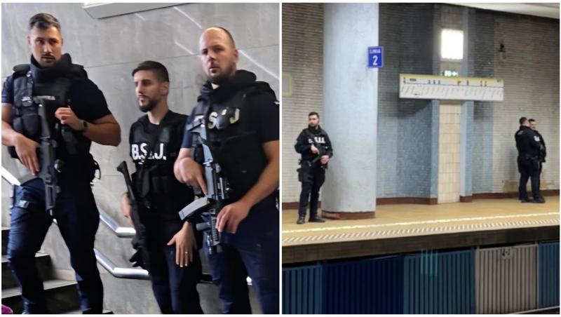 Cinci jandarmi români care păzesc la metrou