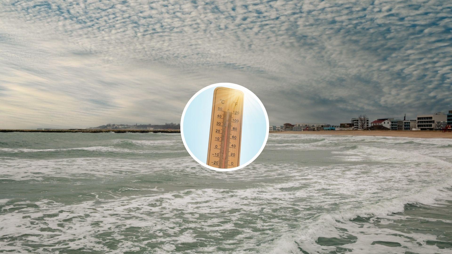 Malul mării negre și o imagine cu un termometru de temperatură a atmosferei