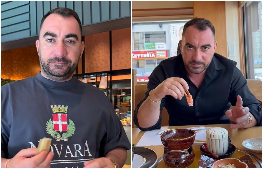 Două imagini cu Pescobar mâncând