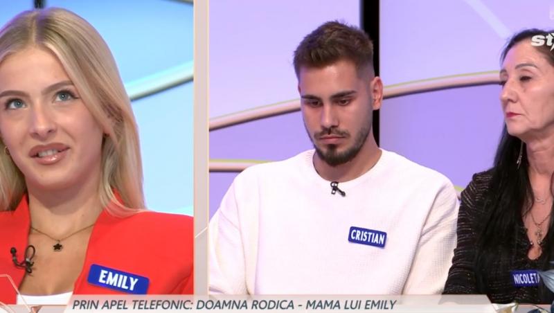 Mireasa sezonul 12. Mama lui Emily a intervenit telefonic. Spune că îl place pe Cristian și dorește să îi fie ginere