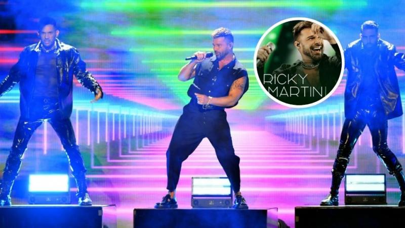 colaj ricky marti pe senă și afiș concert ricky martin la bucurești