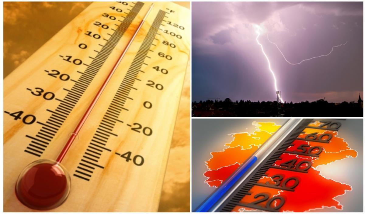 colaj foto cu termometru si furtuna