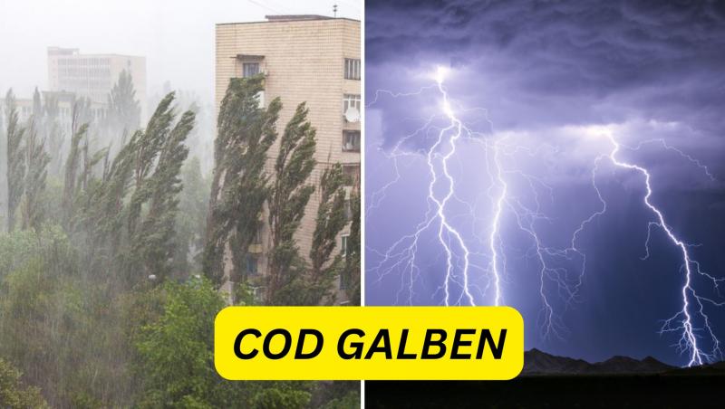 Alertă ANM! Cod galben de furtuni și vijelii puternice în mai multe județe din țară. Ce zone sunt vizate