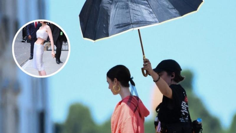 colaj lily collins la filmări și pe covorul roșu la săptămâna modei de la new york 2025