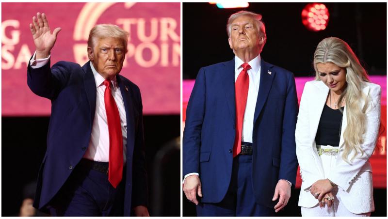 Colaj cu Donald Trump în două ipostaze diferite alături de Erika Kirk