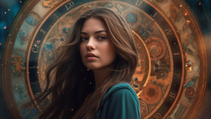 imagine cu o femeie si cercul celor 12 zodii
