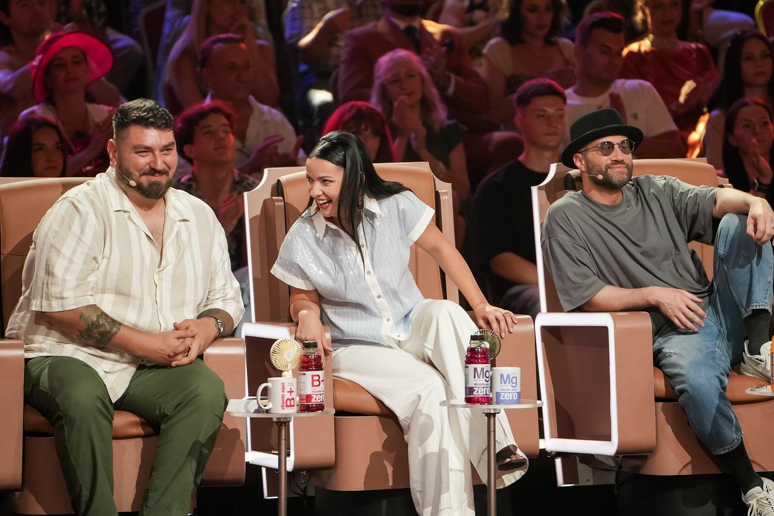 imagine cu mihai bendeac, anca dinicu și micutzu in juriul the ticket