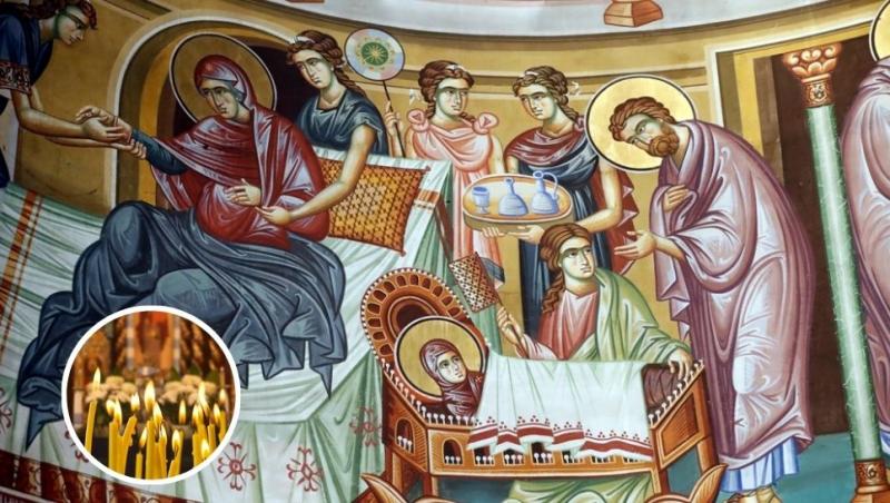 colaj frescă nașterea fecioarei maria și lumânări aprinse