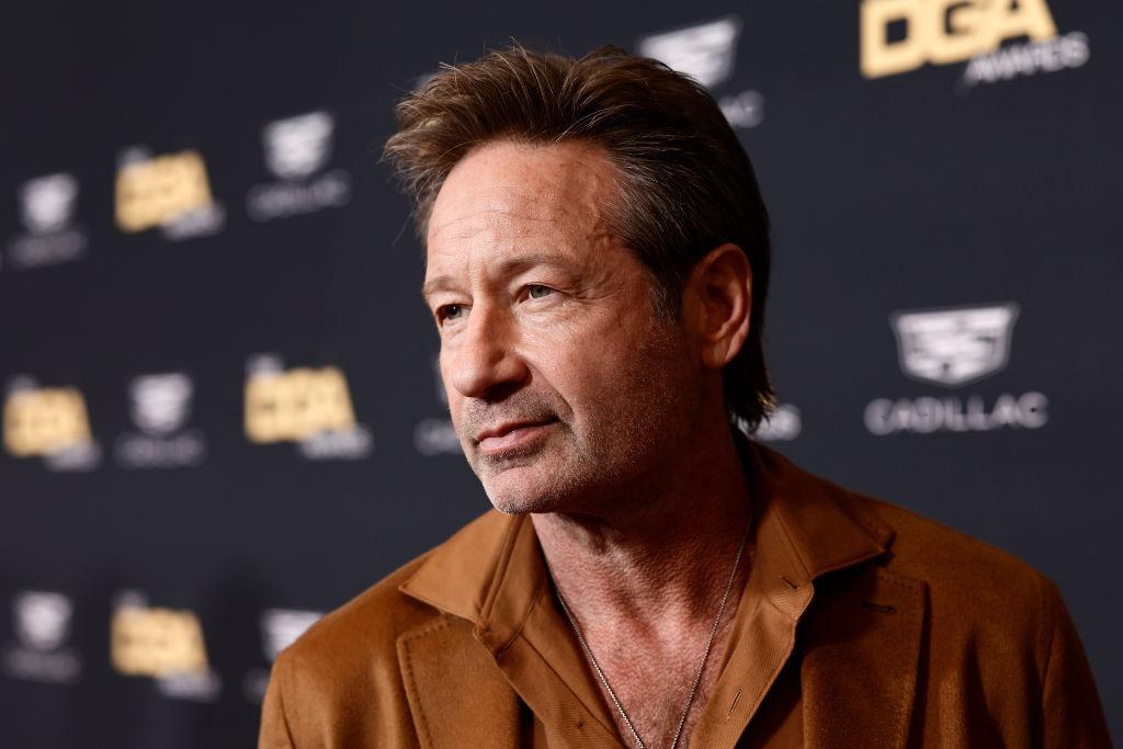 David Duchovny îmbrăcat cu un sacou maro elegant