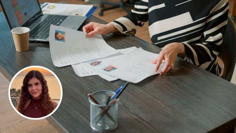 colaj femeie care se uită pe niște cv-uri și ale gaucha