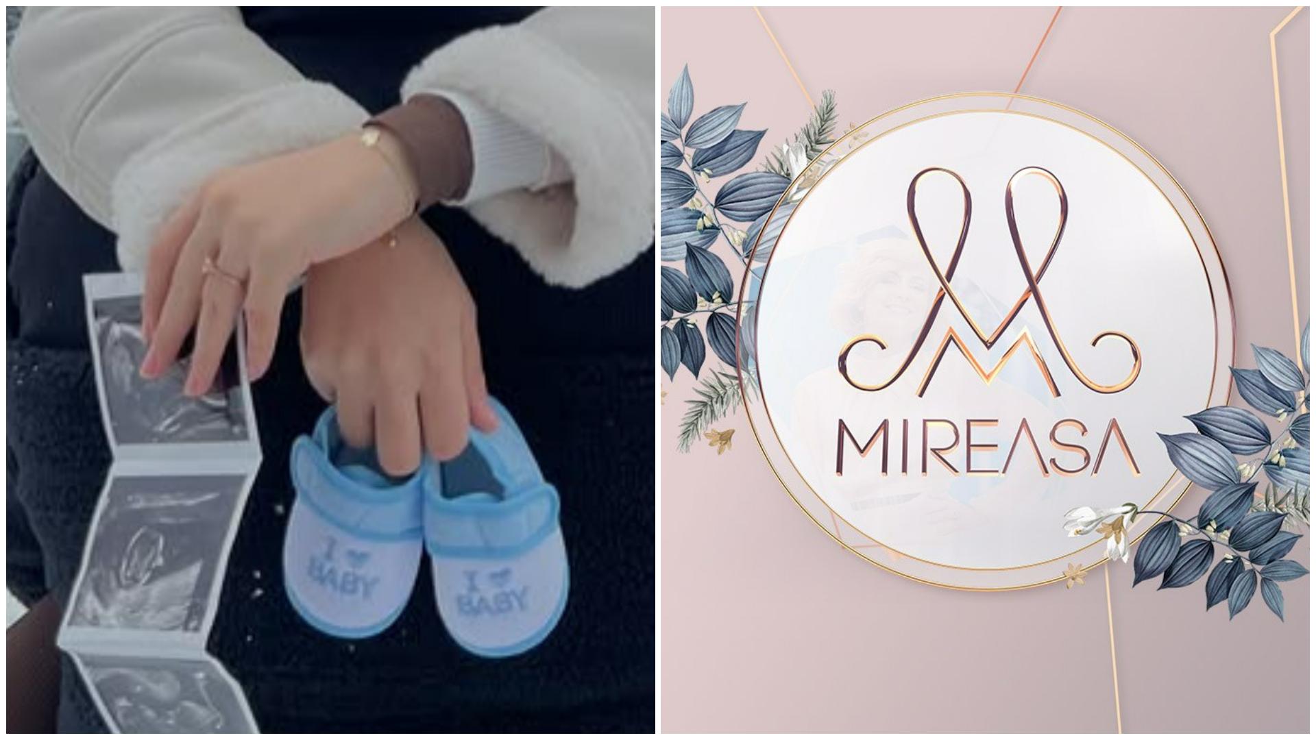 Colaj cu botoșei de bebelus si logo mireasa