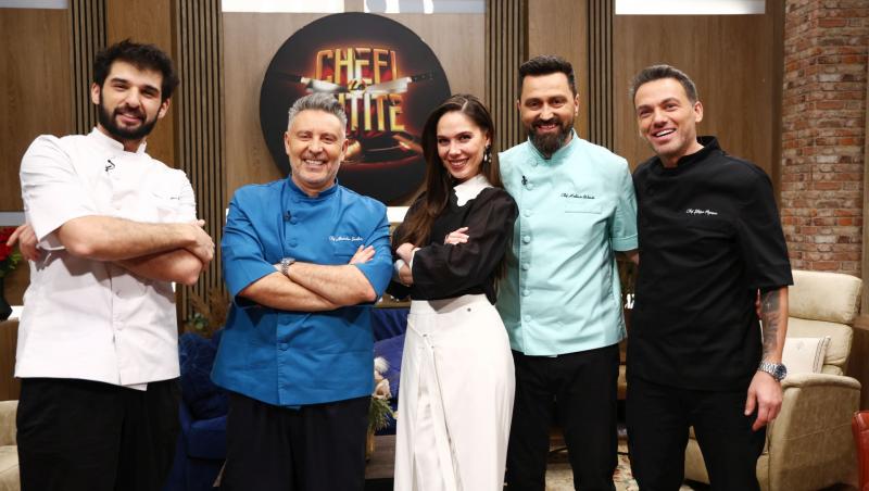 imagine cu irina fodor si cei patru jurati de la chefi la cutite sezonul 18