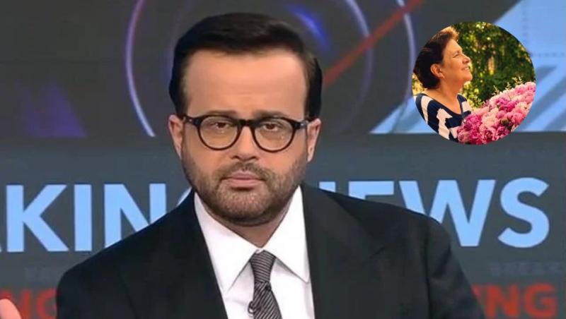 colaj mihai g&acirc;dea la pupitrul știrilor antena 3 cnn și mama sa cu un buchet de bujori