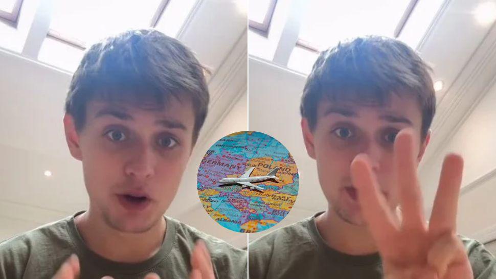 colaj tânăr care vorbește despre cele mai proaste destinații din europa și un avion peste o hartă a europei