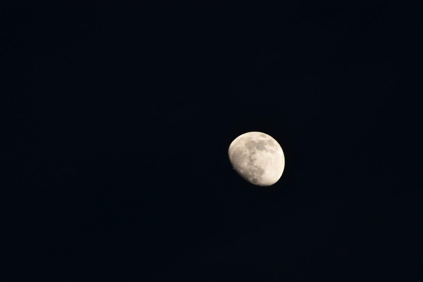 Lună plină galben-strălucitoare, plutind pe cer, pe fundal nocturn