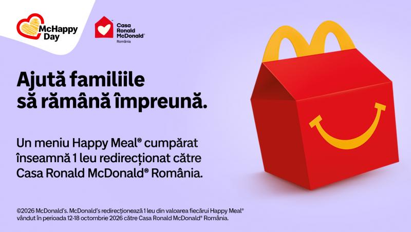 imagine cu un happy meal, text si sigla campaniei mchappy day