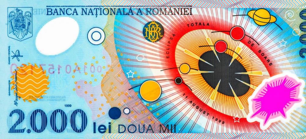 bancnota de 2000 de lei cu eclipsa de soare din 1999