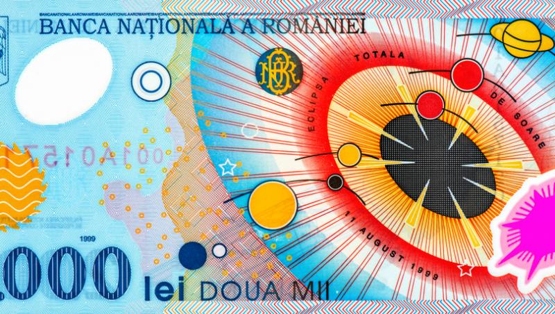 bancnota de 2000 de lei cu eclipsa de soare din 1999