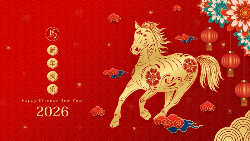 fundal rosu si cal de foc pentru zodiacul chinezesc 2026