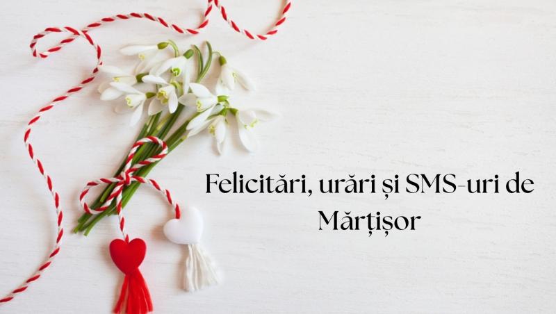 Un buchet de ghiocei cu un mărțișor și un fundal alb