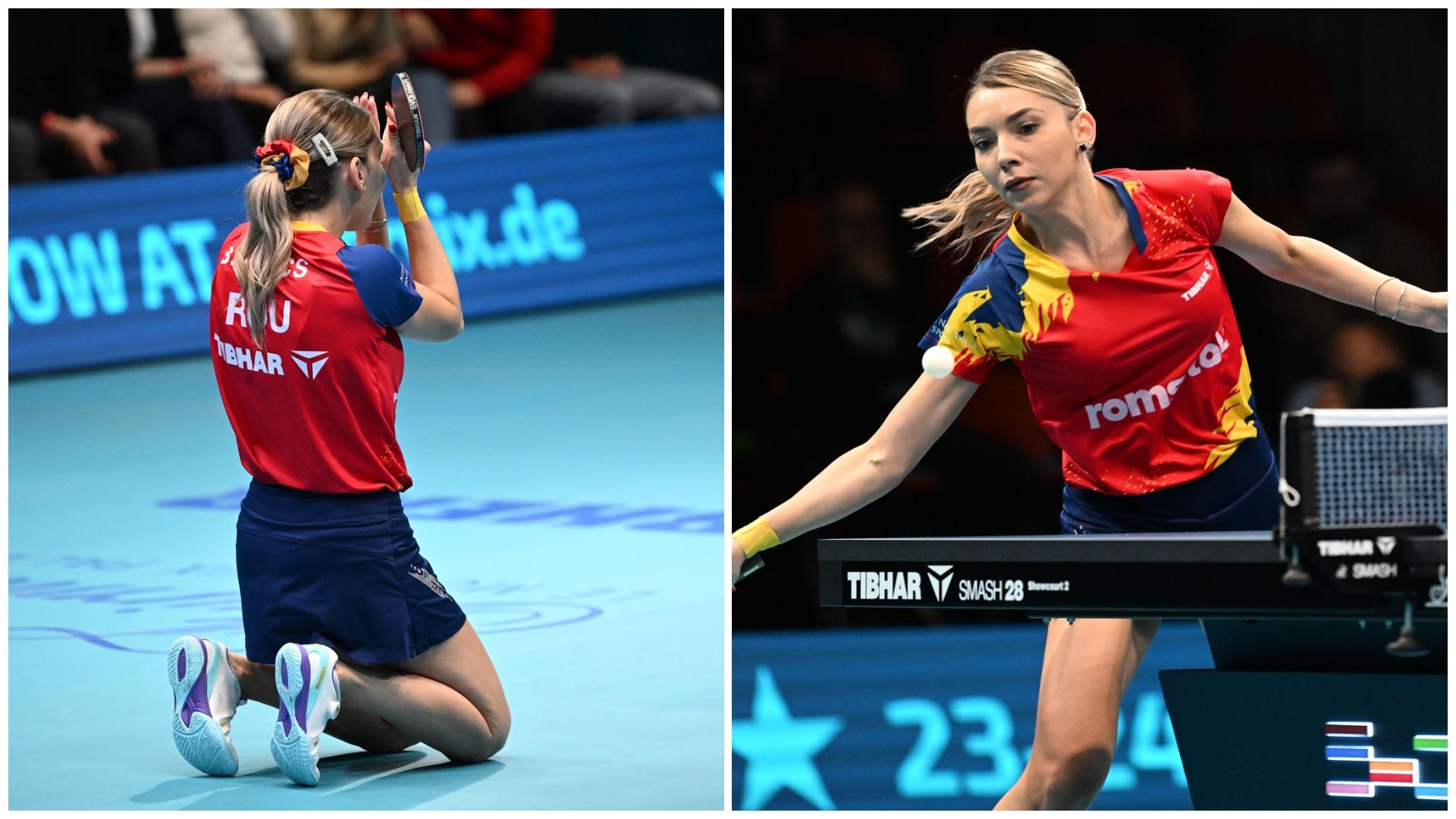 Colaj cu Bernadette Szocs în două ipostaze diferite pe terenul de tenis