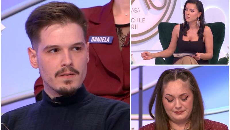 colaj foto cu daniel, claudia si prezentatoarea emisiunii mireasa: capriciile iubirii