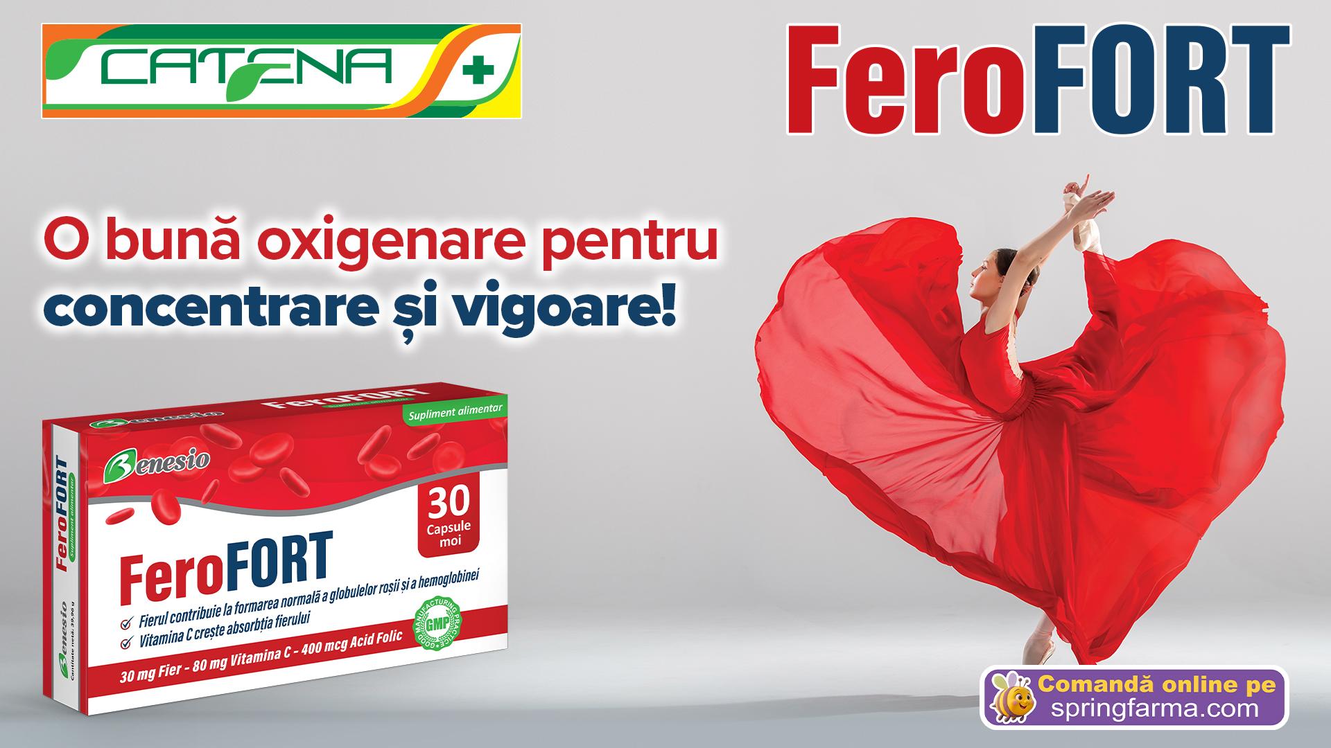 O cutie de pastile Feroforte alături de logo Catenă