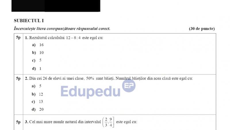 Subiecte și barem la Matematică, la Simulare Evaluarea Națională 2026. Ce exerciții au avut de rezolvat elevii claselor a VIII-a
