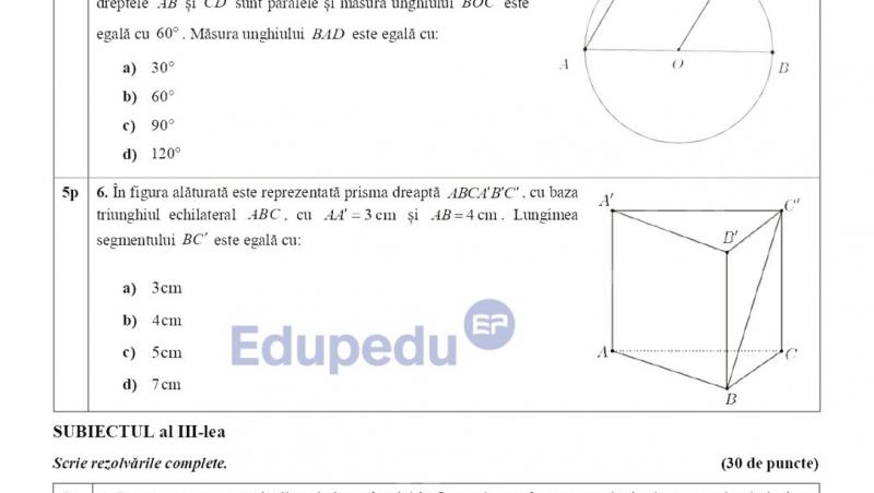Subiecte și barem la Matematică, la Simulare Evaluarea Națională 2026. Ce exerciții au avut de rezolvat elevii claselor a VIII-a