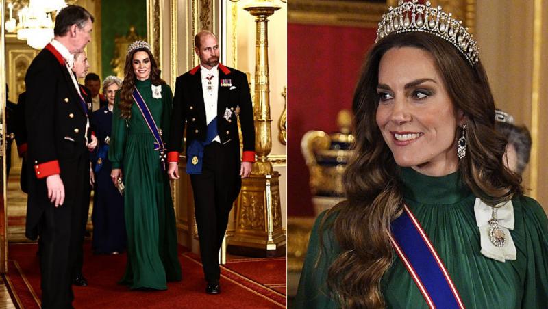 Kate Middleton impresionează la un banchet de stat în rochie verde și pantofi Manolo Blahnik de 1.100 de lire. Detalii despre apariția sa elegantă.