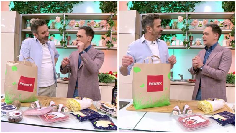 Colaj cu chef Nicolai Tand și Răzvan Simion la Neatza cu Răzvan și Dani &icirc;n timp ce privesc produsele de la PENNY