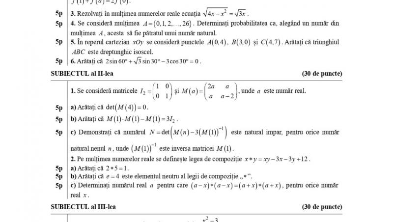 Rezolvarea subiectelor la Matematică la simulare BAC 2026. Cum vor fi punctate rezolvările conform baremului