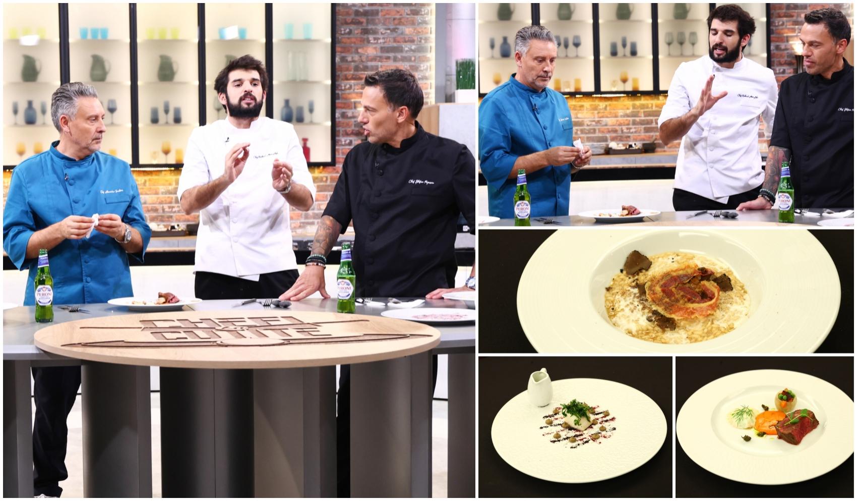 colaj foto cu juratii chefi la cutite si farfurii pregătite de ei