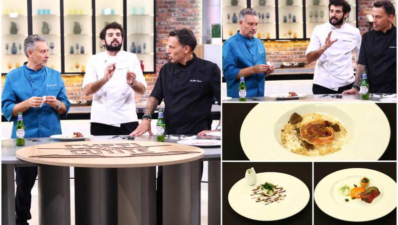 colaj foto cu juratii chefi la cutite si farfurii pregătite de ei