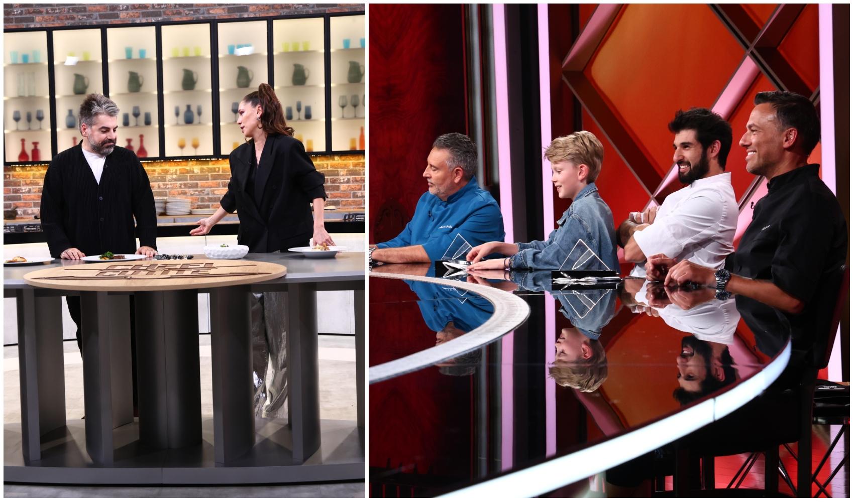colaj foto cu irina fodor si maurice munteanu si poza cu juratii de la chefi la cutite sezonul 17 si cristian filip