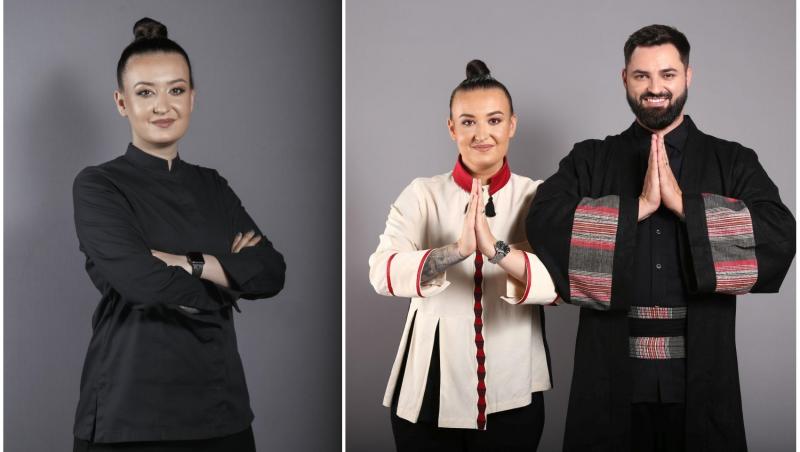 colaj foto cu roxana blenche si catalin bucur, pe fundal gri