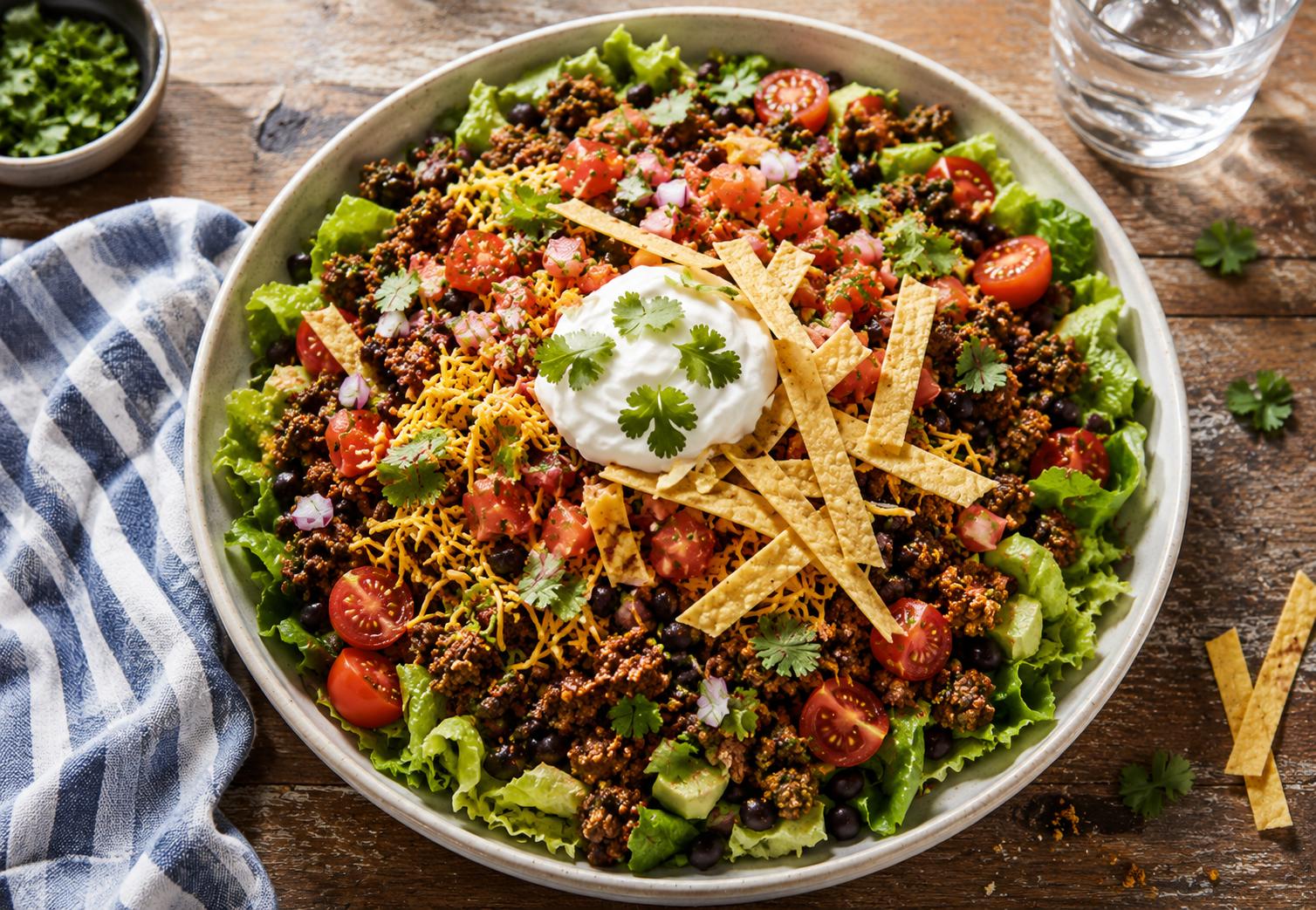 Taco Salad. Rețetă consistentă și sățioasă, inspirată din varianta clasică Tex-Mex