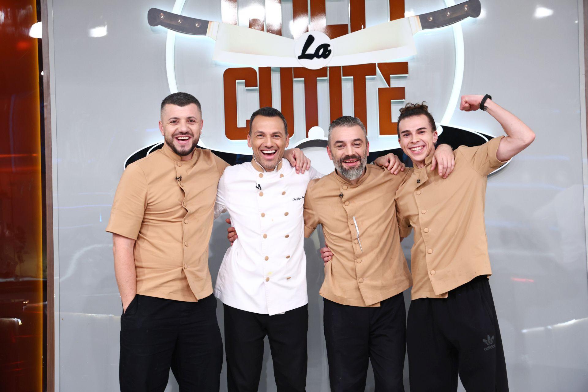 concurenti si chef pe un fundal deschis la culoare