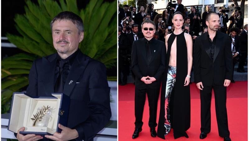 colaj foto cu cristian mungiu, sebastian stan si renate reinsve la cannes