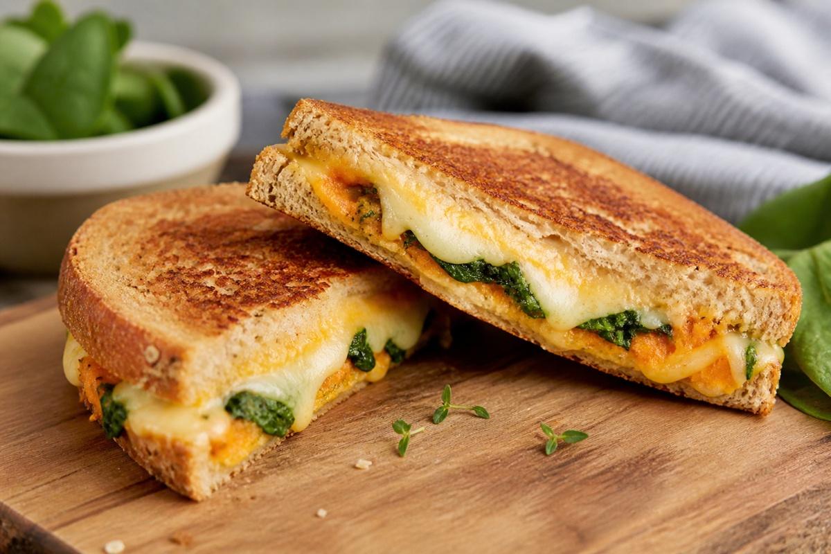 Sandwich cald cu br&acirc;nză și piure de legume. Rețetă perfectă pentru mese rapide și hrănitoare