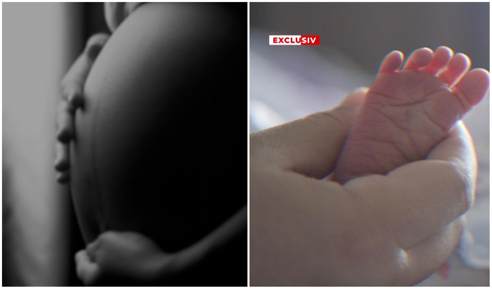 colaj foto cu burta unei gravide si picior de bebelus