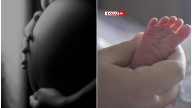 colaj foto cu burta unei gravide si picior de bebelus