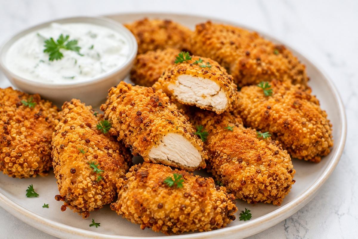 Nuggets de pui cu quinoa la cuptor, gustoși, crocanți și apreciați de &icirc;ntreaga familie