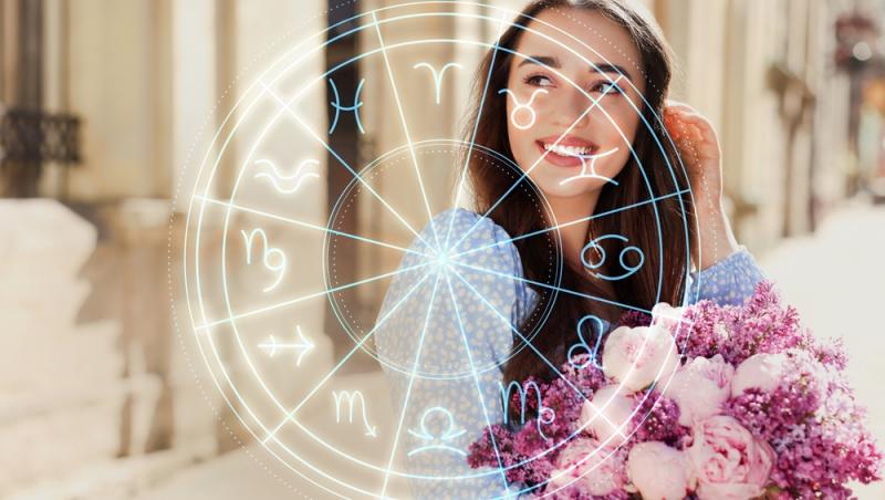 imagine cu cercul celor 12 zodii si femeie cu flori in mana