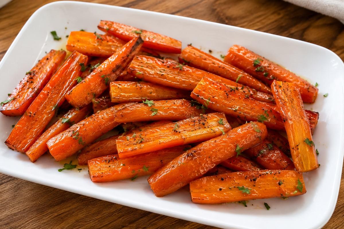 Morcovi copți cu miere la cuptor. O garnitura caramelizată, simplă și plină de savoare