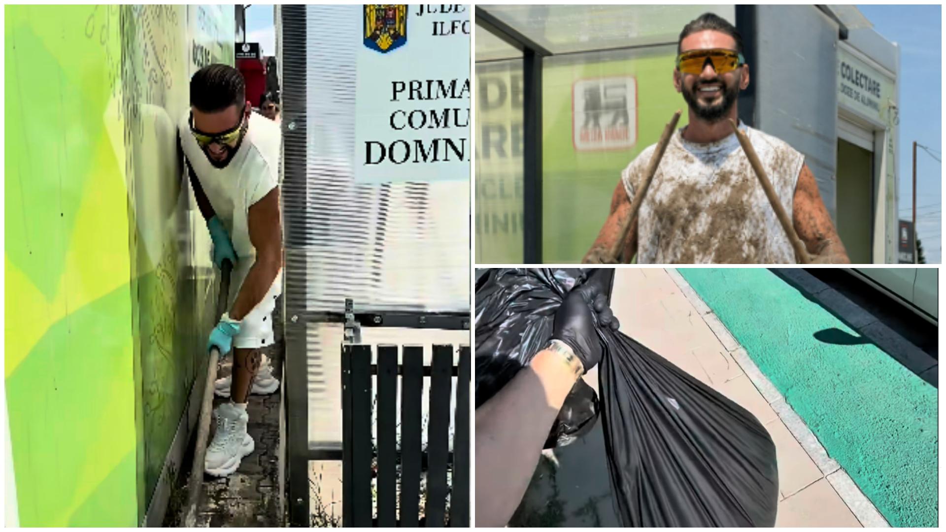 Dorian Popa, facand curatenie pe strazi