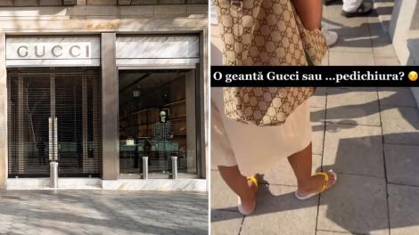 Imaginea surprinsă &icirc;n fața unui magazin Gucci a st&acirc;rnit reacții. Detaliul de la picioarele clientei a atras atenția